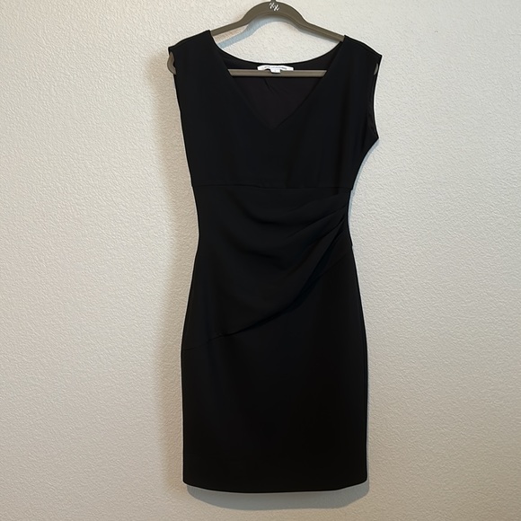 Diane Von Furstenberg Dress DVF Bevin Ruched V Neck Sheath Black Women Size 6 - Picture 10 of 17